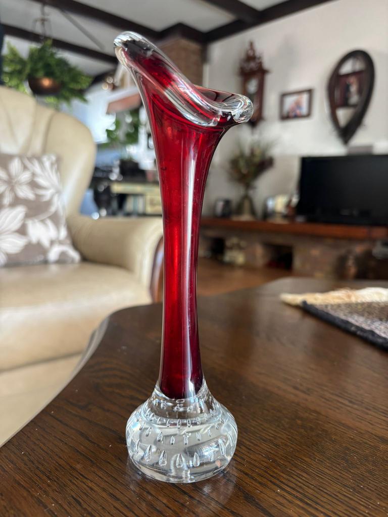 Aseda Glasbruk Bubble STEM VASE - Rode Vintage Zweedse Vaas, Antiek en Kunst, Antiek | Vazen, Ophalen
