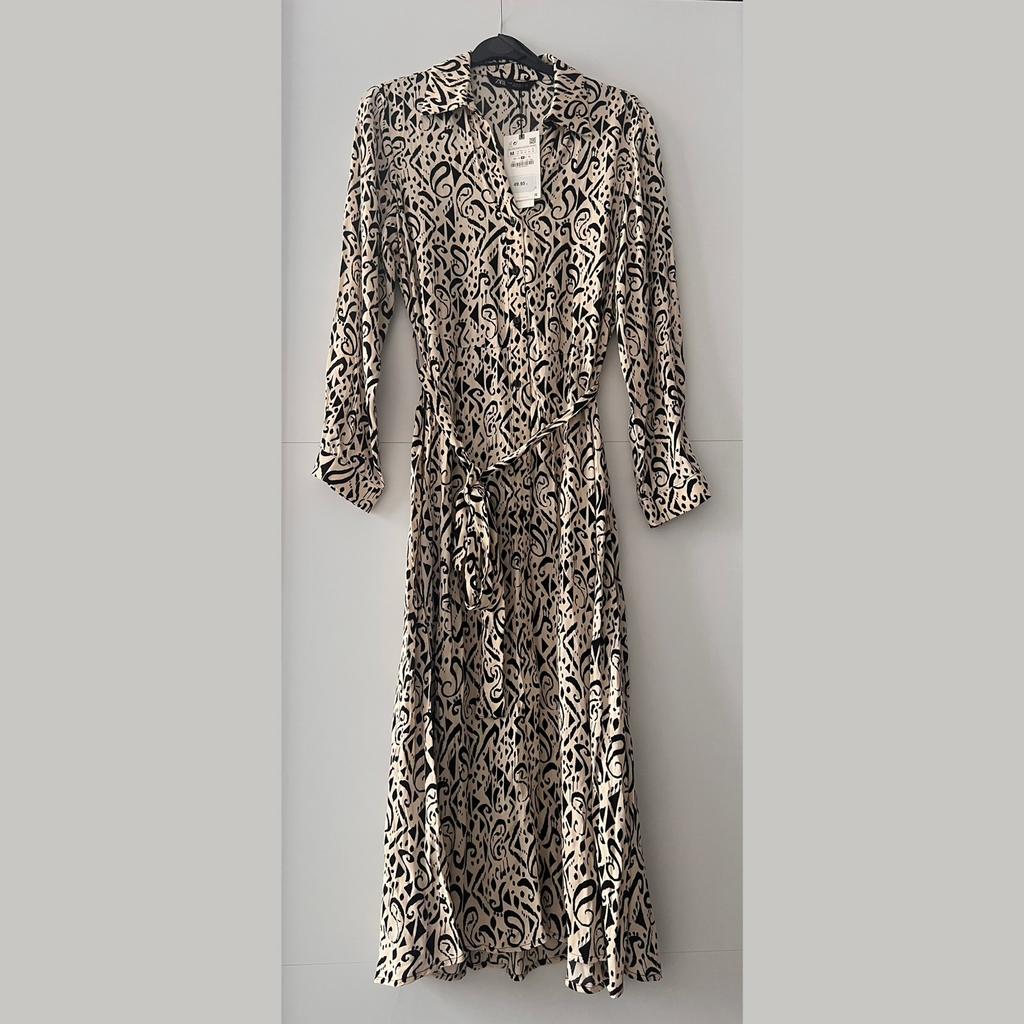Zara lange blousejurk met print - maat M, Kleding | Dames, Maat 38/40 (M), Beige, Nieuw, Ophalen of Verzenden