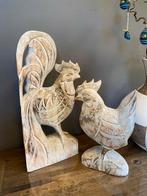 Paasdecoratie houten haan en kip set - landelijk, brocante, Ophalen of Verzenden