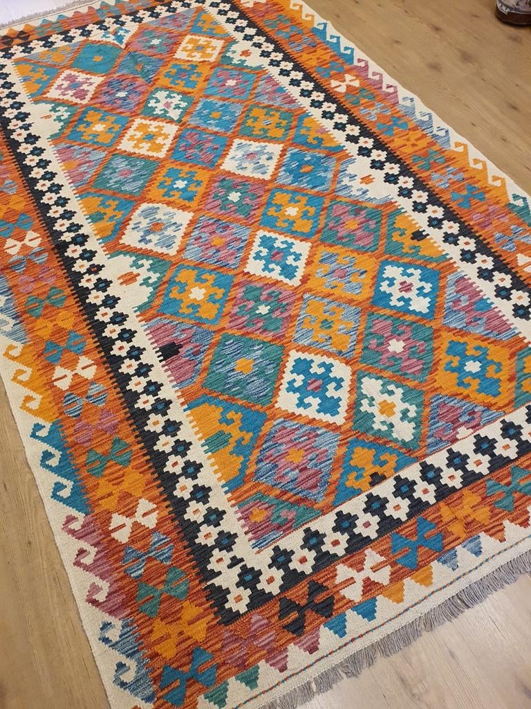 Handgeweven oosterse wollen kelim 265x160, Huis en Inrichting, Info@SlatsAntiek.nl, 150 tot 200 cm, Vof Slats Antiek, Ophalen of Verzenden