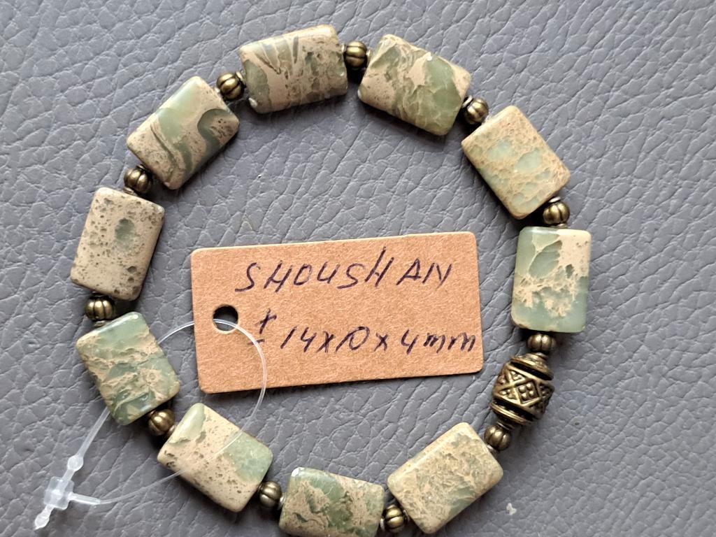 646 edelsteen armband Shoushan stone beads 14x10x4mm, Overige kleuren, Nieuw, Ophalen of Verzenden, Elastiek