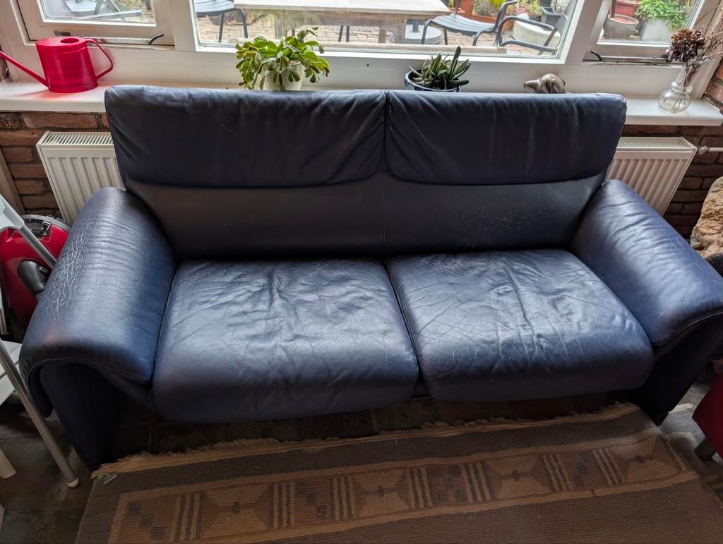 Gratis: De Sede DS-2011 blauwe leren bank (2,5-persoons), Ophalen, Gebruikt, Overige maten, 150 tot 200 cm