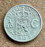 Zilveren 1/10 Gulden / dubbeltje Nederlands Indië 1945, Postzegels en Munten, Munten | Nederland, Verzenden, Zilver, 10 cent, Koningin Wilhelmina
