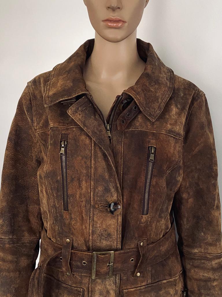 J578 Vintage maat 42=L echt-leren jas winterjas leer parka, Bruin, Maat 42/44 (L), Ophalen of Verzenden, Zo goed als nieuw
