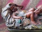 Kind en hond groot zwaar antiek beeld uit Frankrijk 58 cm., Ophalen