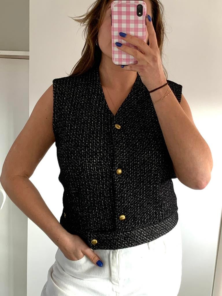 Gebreid tweed giletje van Maicazz, Zwart, Maat 42/44 (L), Ophalen of Verzenden, Zo goed als nieuw