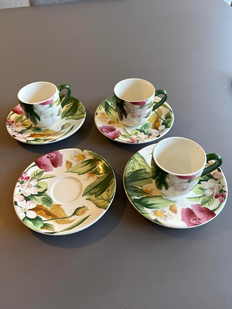 Gien Volupte koffiekopjes met schotel, Keramiek, Ophalen of Verzenden, Zo goed als nieuw, Overige stijlen