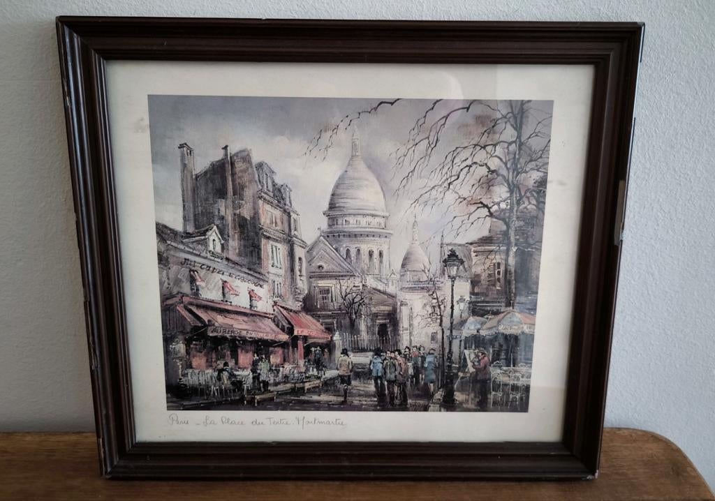 Vintage print Paris Place du Tertre Montmartre france, Antiek en Kunst, Ophalen of Verzenden