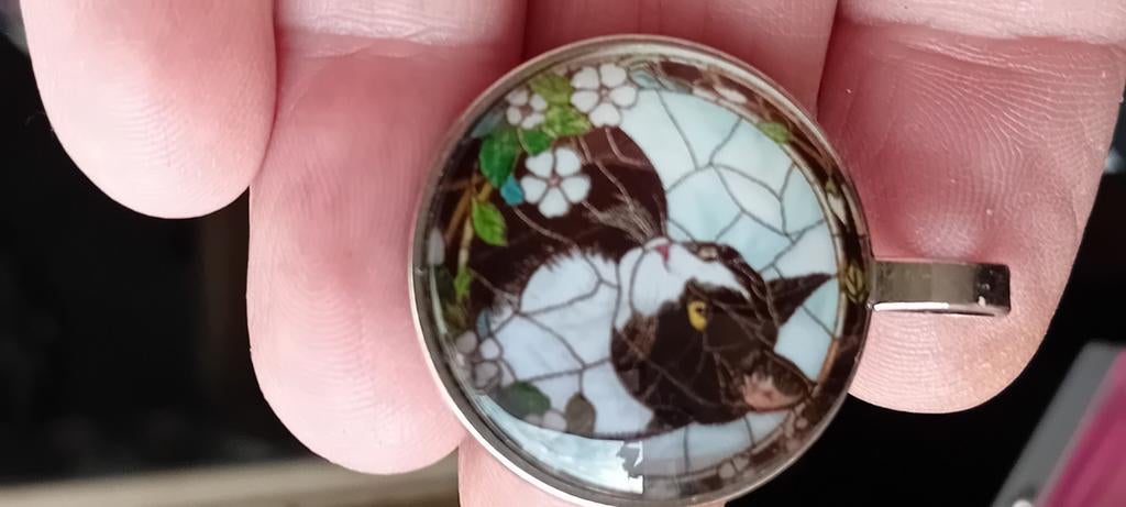 Hanger met poes in glas-in-lood stijl, Overige materialen, Nieuw, Ophalen of Verzenden, Zilver