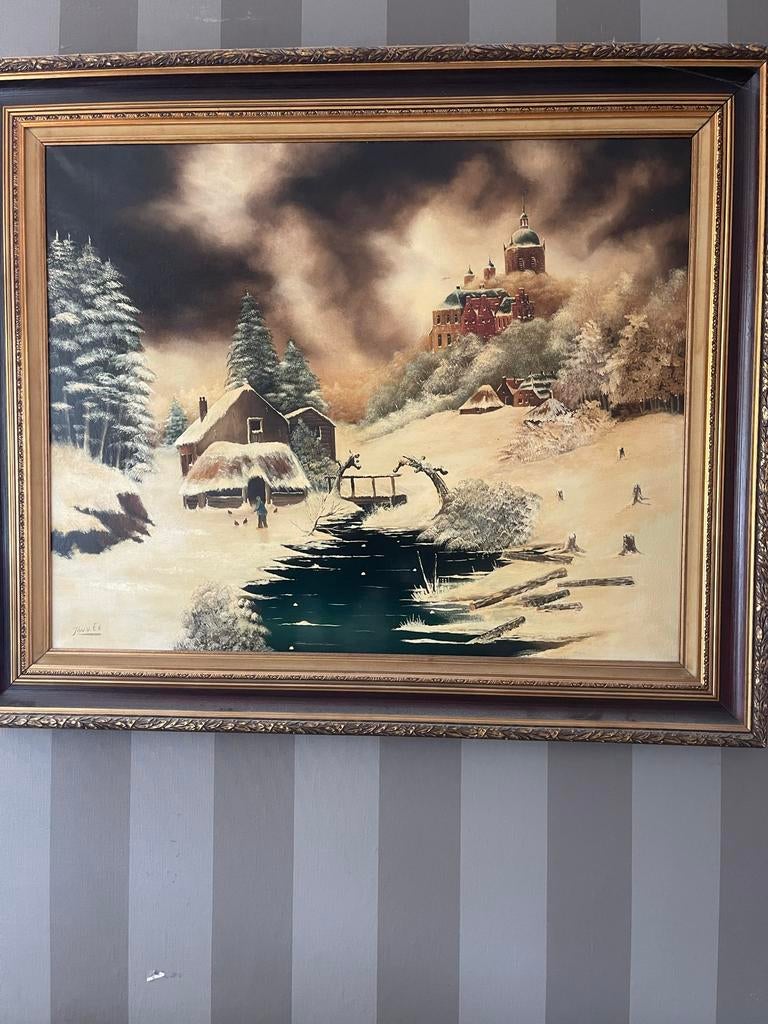 Schilderij winterlandschap gesigneerd Ton v. Ee, Ophalen