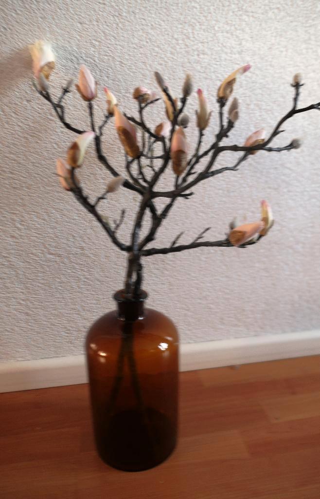 Bruine glazen vaas - flesvaas, Huis en Inrichting, Woonaccessoires | Vazen, Zo goed als nieuw, Overige kleuren, Minder dan 50 cm