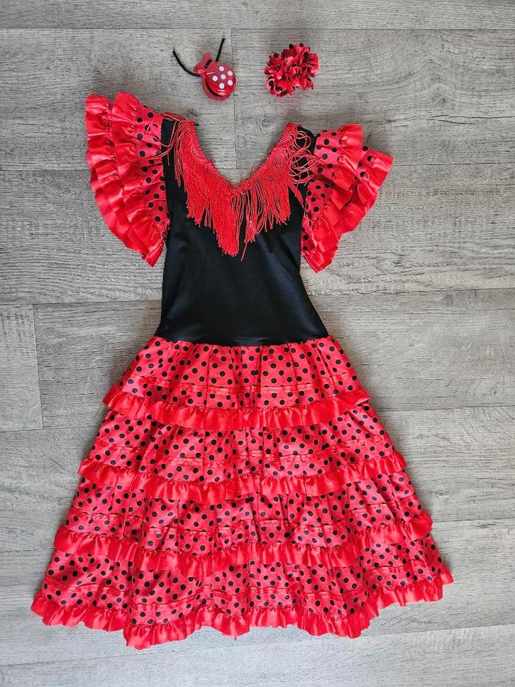 Spaanse flamenco jurk maat: 8, Kinderen en Baby's, Carnavalskleding en Verkleedspullen, Zo goed als nieuw, Meisje, 122 t/m 128