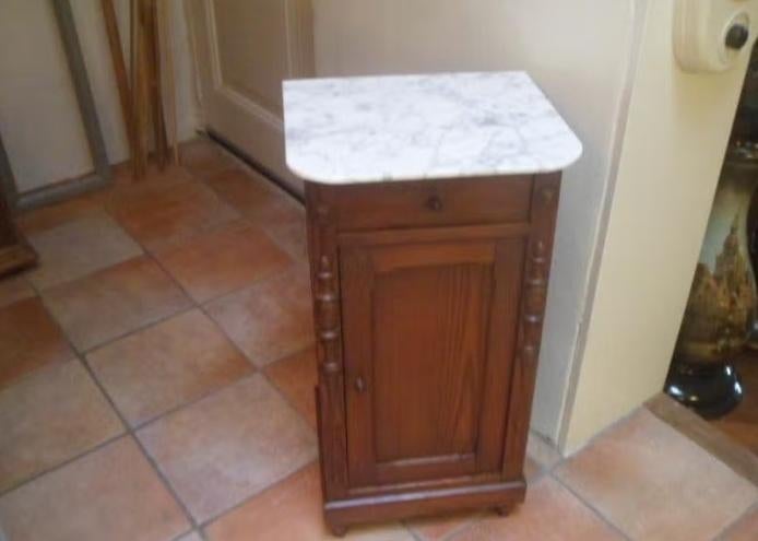 Antiek houten nachtkastje kastje met laatje en marmer blad, Antiek en Kunst, Antiek | Meubels | Kasten, Ophalen