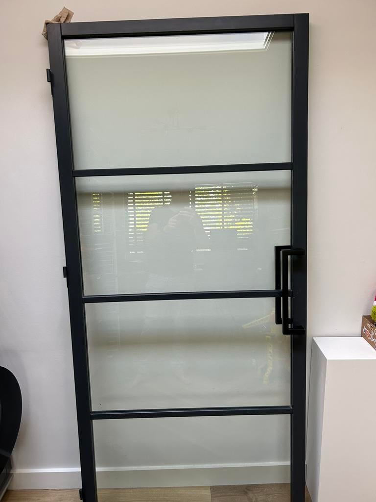 Houten binnendeur antraciet met 4 gladpanelen, Ophalen, Gebruikt, 80 tot 100 cm, Binnendeur