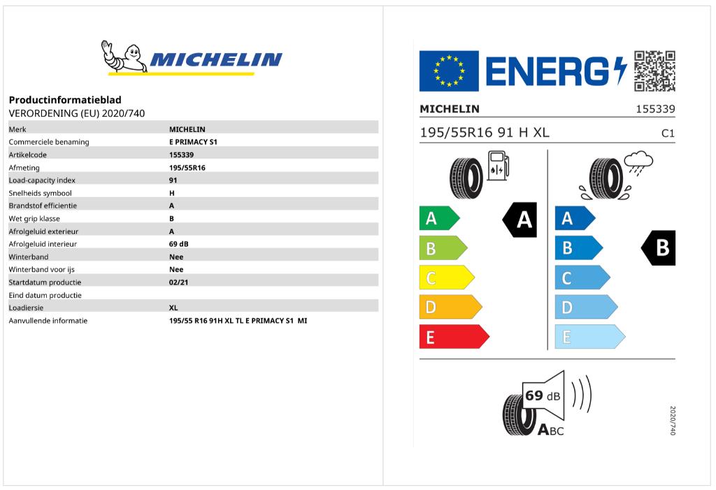 4 x Michelin zomerbanden 195/55 R16, Auto-onderdelen, Banden en Velgen, Ophalen, 16 inch, Nieuw, Band(en)