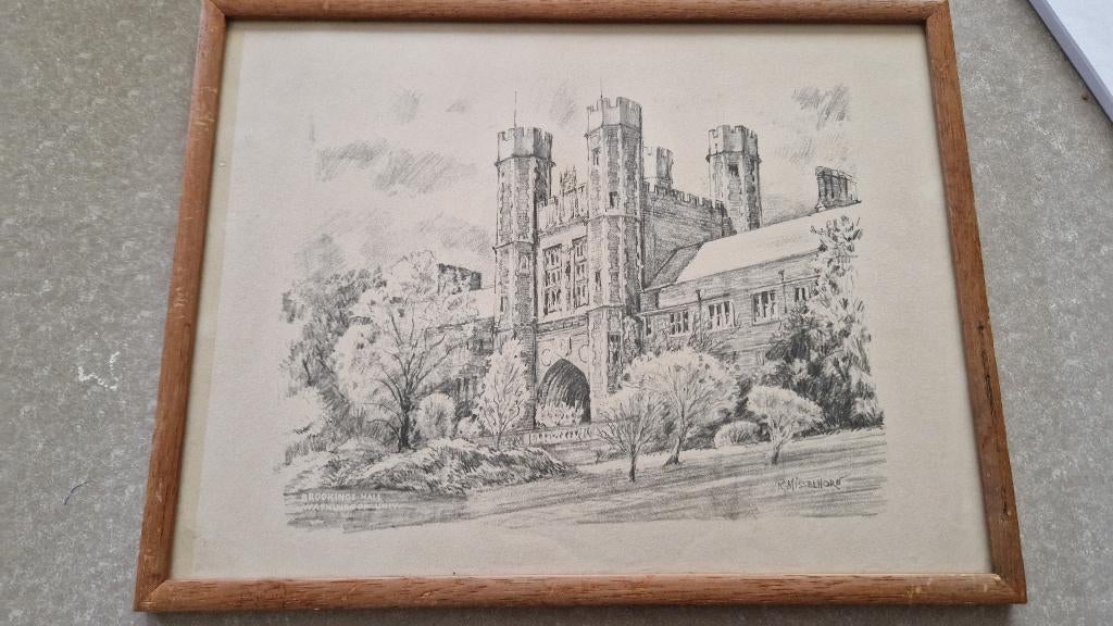 oude tekening ets universiteit washington gesigneerd, Antiek en Kunst, Ophalen of Verzenden