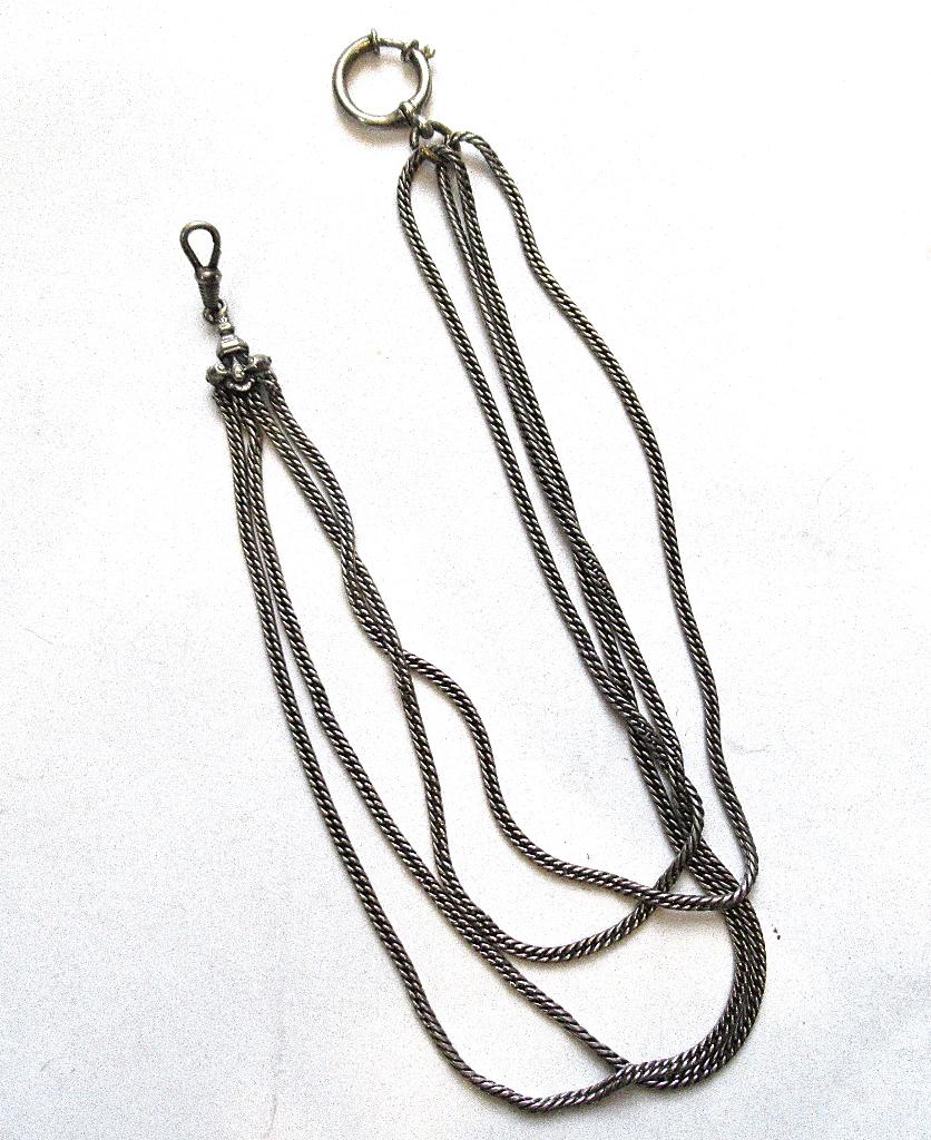 Antieke vier streng sterling zilver zakhorloge ketting, Ophalen of Verzenden, Zilver