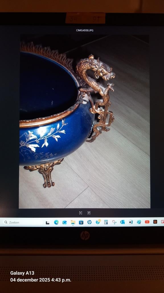 Schaal blauw met vergulde ornamenten, Antiek en Kunst, Ophalen