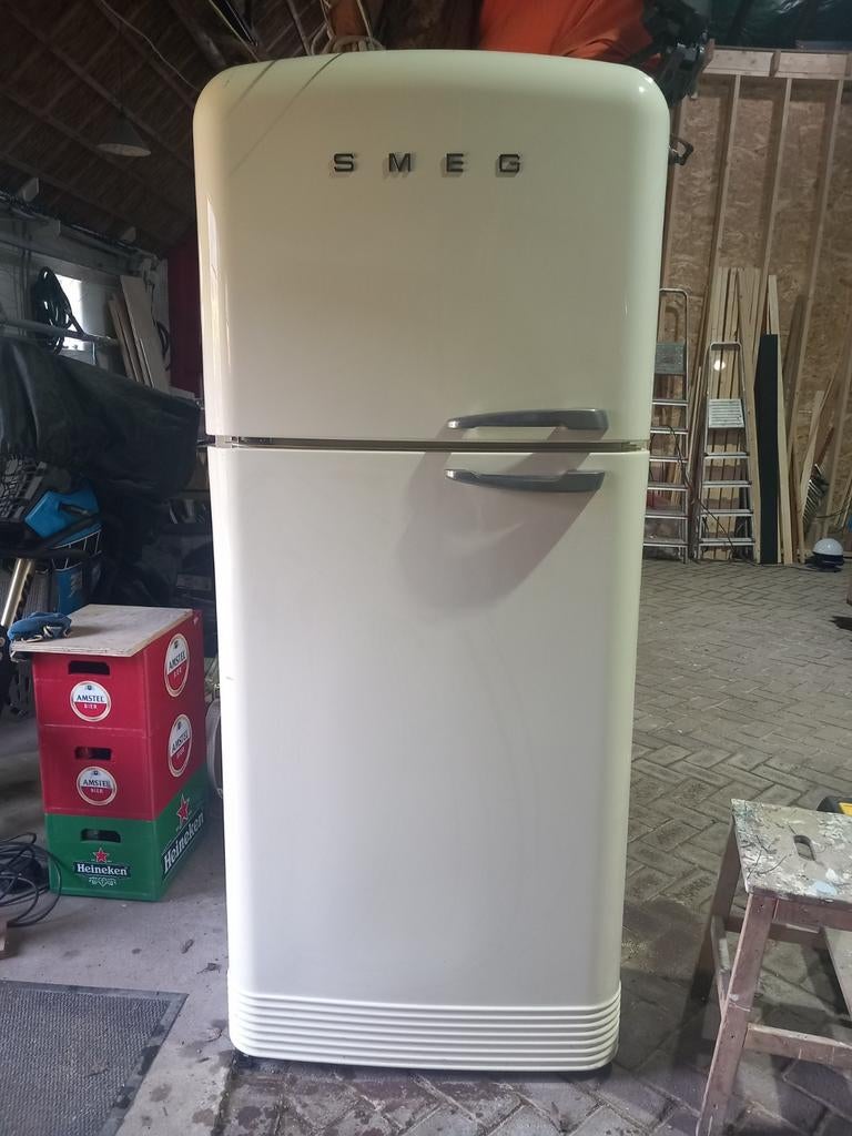 Smeg Koelkast met Vriezer - Crème Retro Design, Witgoed en Apparatuur, Ophalen, Gebruikt, 200 liter of meer, 60 cm of meer