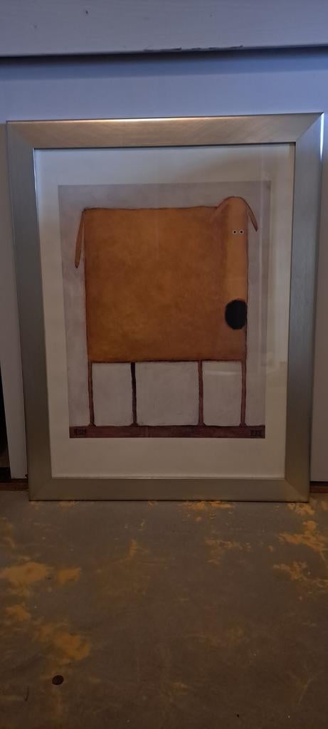 2 ingelijste kunstwerken, hond en figuur, Ophalen of Verzenden