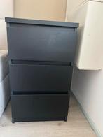 2x Zwarte Nachtkastjes met 3 Lades, Ophalen, Gebruikt, Minder dan 45 cm, 55 tot 70 cm