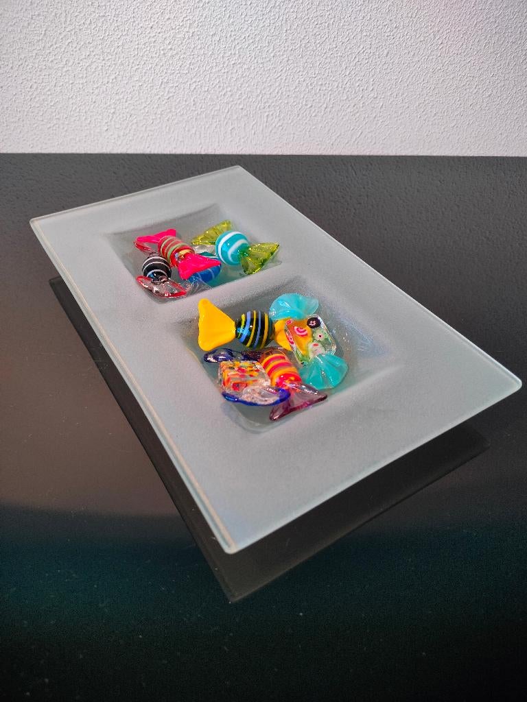 Schaal Glas Frostred Murano Snoepjes 1980, Antiek en Kunst, Antiek | Glas en Kristal, Ophalen of Verzenden