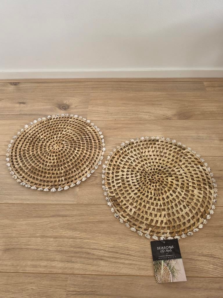 Pandan gevlochten placemat met schelpen set van 2, Ophalen of Verzenden, Nieuw