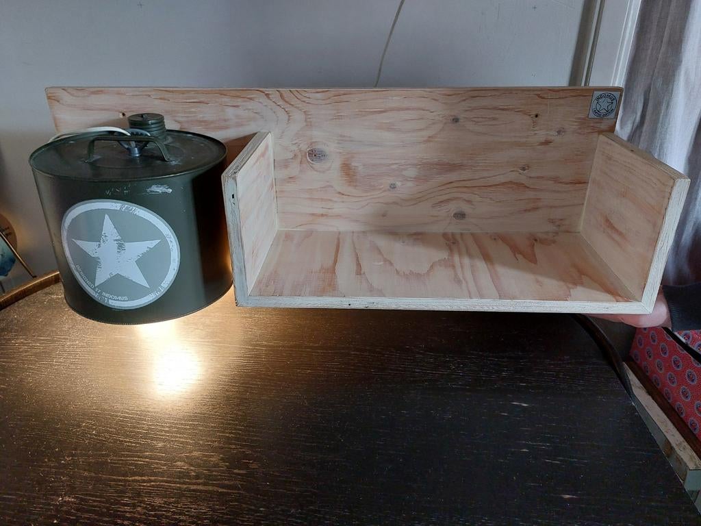 Houten Boekenplank met Industriële Lamp, Ophalen of Verzenden, Gebruikt