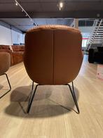 Fauteuil stoel bruin leer zwart metaal poten nieuw, Ophalen, Nieuw, Leer