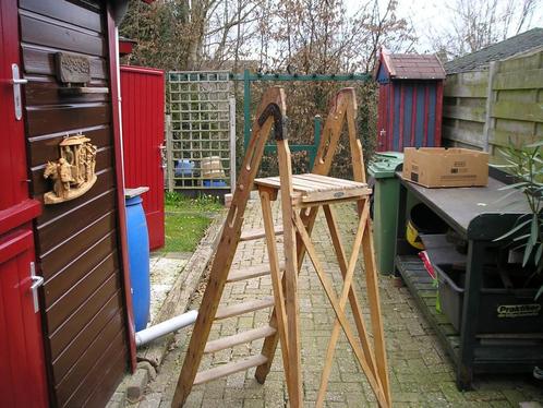 Houten Trapladder, Doe-het-zelf en Verbouw, Ladders en Trappen, Gebruikt, Trap, Minder dan 2 meter, Opvouwbaar of Inschuifbaar