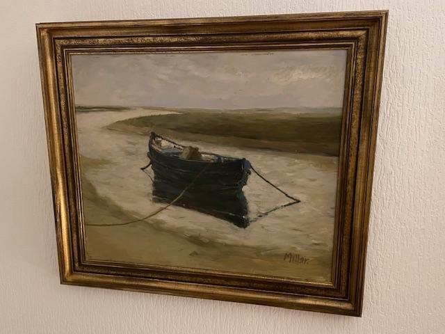Olieverfschilderij Boot - Gesigneerd Miller, Antiek en Kunst, Kunst | Schilderijen | Klassiek, Ophalen