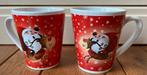 2 Mokken kerstservies kerstman rudolf rendier rood in 1 koop, Ophalen of Verzenden, Zo goed als nieuw