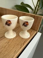 Vintage 2 crème porseleinen eierdopjes met roodborst, Antiek en Kunst, Ophalen of Verzenden