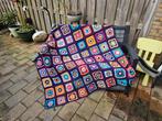 Gehaakte deken/plaid/sprei granny square paarse rand, Huis en Inrichting, Woonaccessoires | Plaids en Woondekens, Ophalen of Verzenden