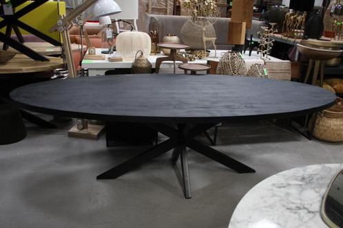 Zwarte ovale eettafel metaal mangohout 260x120 ovaal tafel, Huis en Inrichting, Tafels | Eettafels, Zo goed als nieuw, 100 tot 150 cm