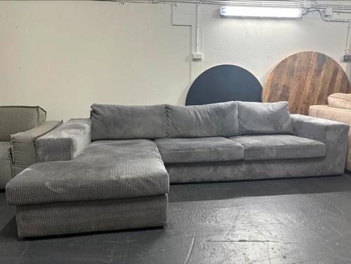 Antracieten ribstof Hoekbank, Huis en Inrichting, Banken | Sofa's en Chaises Longues, Zo goed als nieuw, Vierpersoons of meer