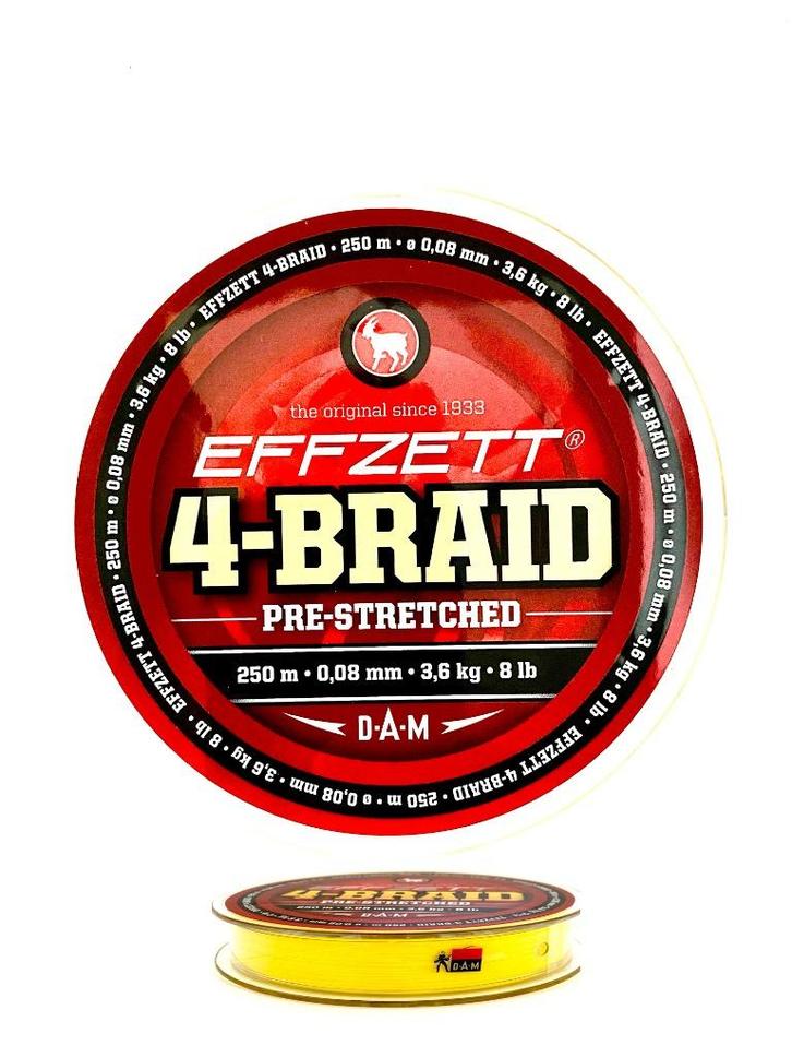 DAM effzet 4 braid 250 m. geel, Watersport en Boten, Hengelsport | Roofvissen, Nieuw, Vislijn, Ophalen of Verzenden