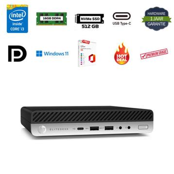 HP Elitedesk 800 G5 i3-9300 4.3 GHz 16GB 512GB NVMe Office24 beschikbaar voor biedingen