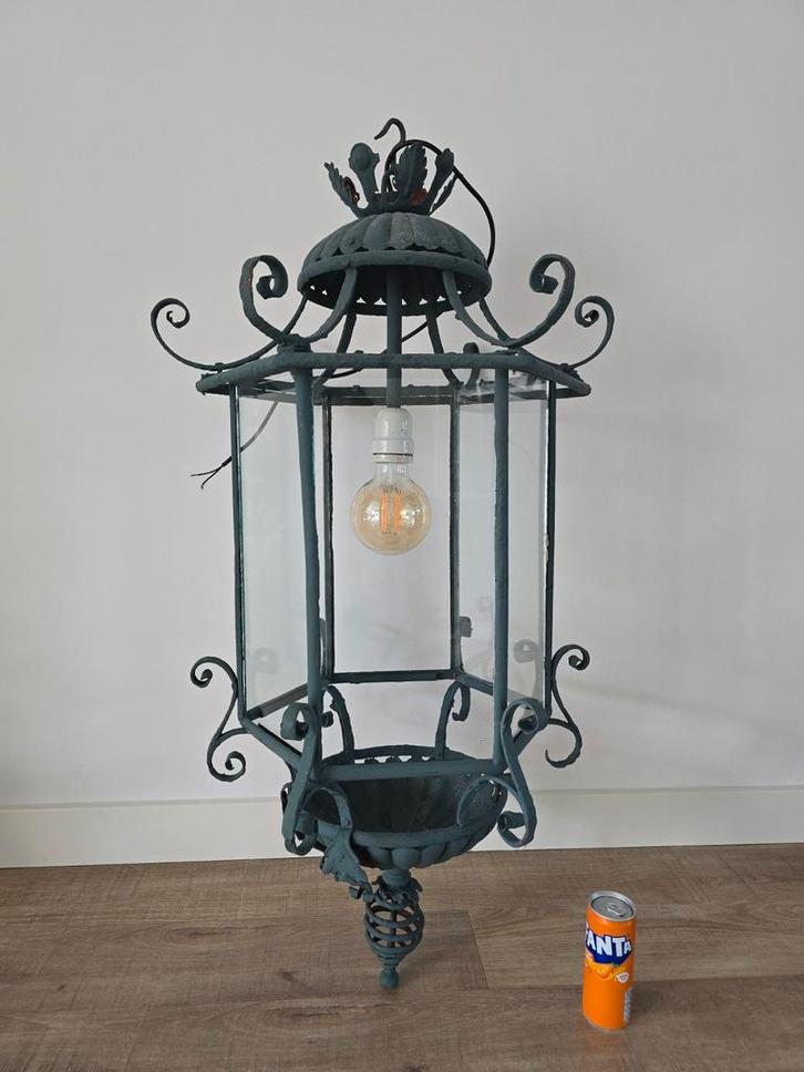 Antieke zeldzame XXL zeshoekig hallantaarn €349, Antiek en Kunst, Antiek | Lampen, Ophalen of Verzenden