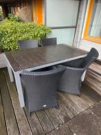 Tuineettafel (1,60 x 0,90) met 4 stoelen (zwart), Ophalen, Gebruikt, Rechthoekig