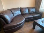 Bruin leren hoekbank - Vierpersoons, Huis en Inrichting, 250 tot 300 cm, Gebruikt, 100 tot 125 cm, Hoekbank
