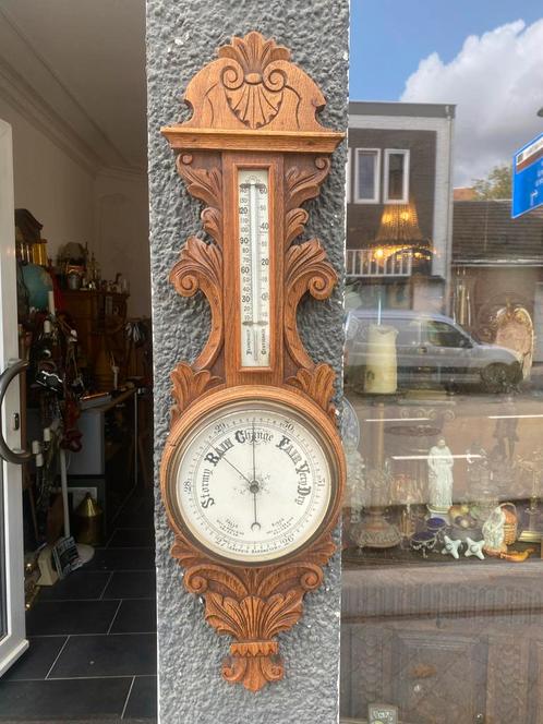 Antieke Barometer met Thermometer eiken aneroïde barometer, Antiek en Kunst, Antiek | Gereedschap en Instrumenten, Ophalen of Verzenden