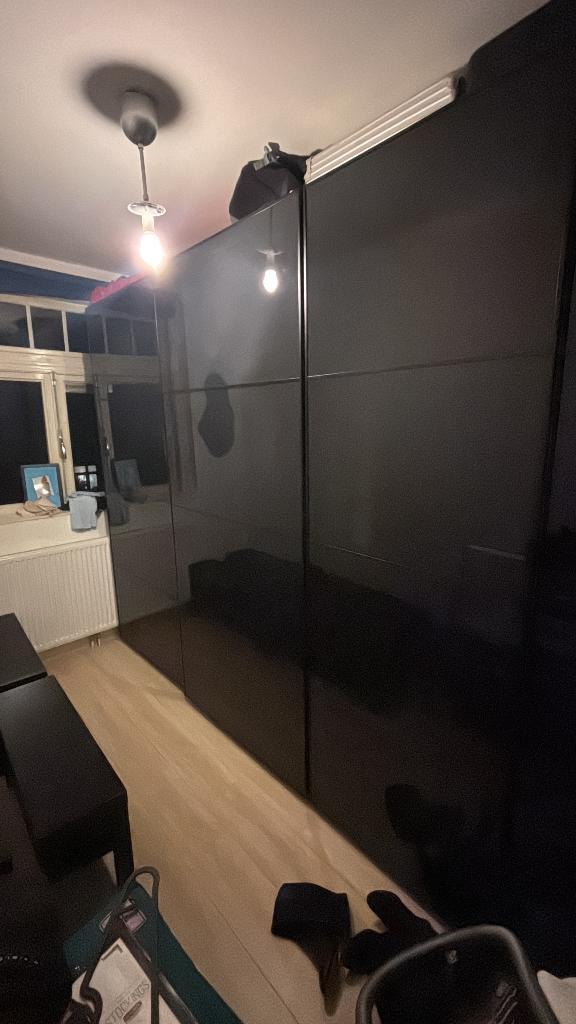 Pax kast schuifdeuren zwart (hokksund), Huis en Inrichting, Kasten | Kledingkasten, Zo goed als nieuw, 200 cm of meer, 50 tot 100 cm