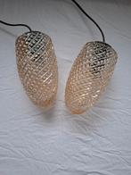 2 vintage lichtbruin glazen hanglampen., Huis en Inrichting, Lampen | Hanglampen, Ophalen of Verzenden, Gebruikt, Glas, Minder dan 50 cm