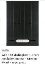 Woood zwarte kledingkast 3-deurs, Huis en Inrichting, Kasten | Kledingkasten, Ophalen, 100 tot 150 cm, Woood landelijke stijl