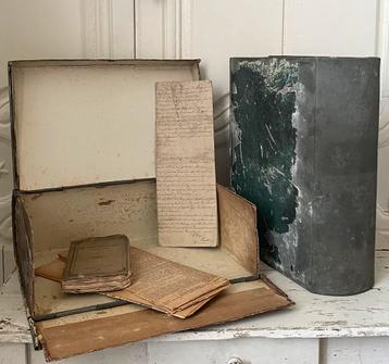 Brocante oud zinken documenten map / archief map zink beschikbaar voor biedingen