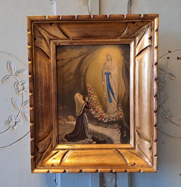 Vintage religieuze prent in gouden lijst, Antiek en Kunst, Antiek | Religie, Verzenden