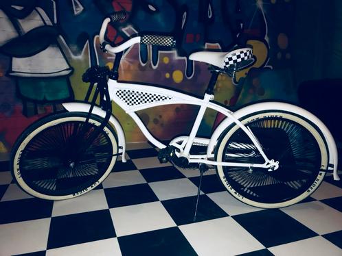 Witte Lowrider Fiets - Uniek Design!, Fietsen en Brommers, Fietsen | Cruisers en Lowriders, Gebruikt, Heren, Lowrider, Staal, Minder dan 47 cm