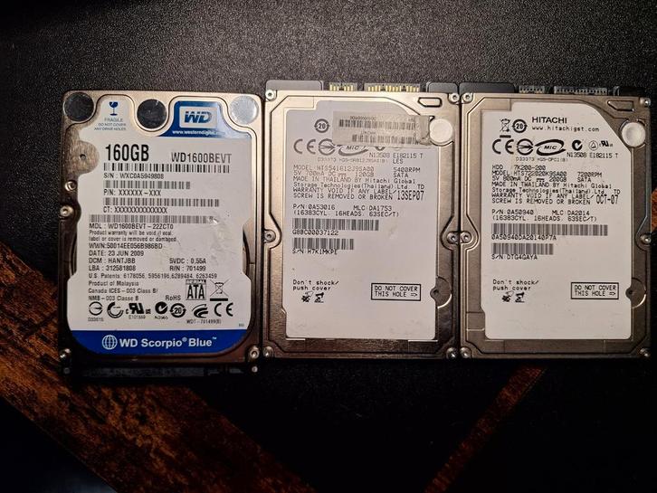 3x 2.5" Harde Schijven - 120GB, 160GB, 200GB, Computers en Software, Harde schijven, Gebruikt, Laptop, Intern, HDD, Ophalen