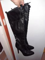 Zwarte leren laarzen 38, Ophalen of Verzenden, Zo goed als nieuw, Zwart, Hoge laarzen